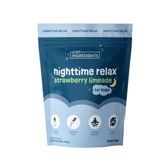 JUST INGREDIENTS Kids Nighttime Relax tub front label promotes a calming bedtime routine.