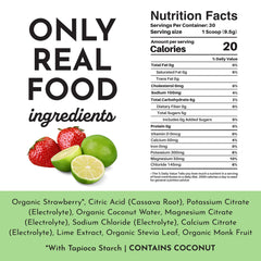 JUST INGREDIENTS label close-up highlights coconut water and sea salt.