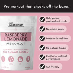 JUST INGREDIENTS Raspberry Lemonade label emphasizes gluten-free and no artificial additives