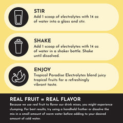 Just Ingredients Tropical Paradise powder dissolving into glass for refreshing hydration.