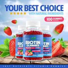 Gluten-free vegan label on Just Nutrients Biotin packaging.