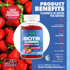 Just Nutrients Biotin gummies promote healthy hair, skin, and nails.