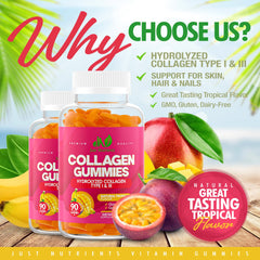 Just Nutrients Collagen Gummies closeup of gummies highlighting tropical flavor for daily nourishment