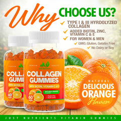 Just Nutrients collagen gummies close-up showing chewy texture for hair health.