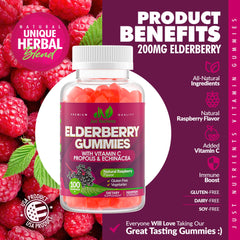 Just Nutrients Elderberry Gummies ingredients label shows vegetarian and gluten-free notes