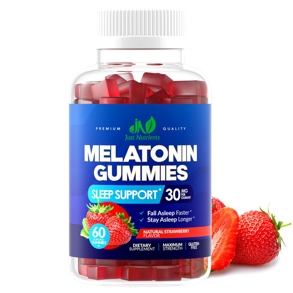 Just Nutrients Melatonin Gummies bottle front supports a simple nightly routine.