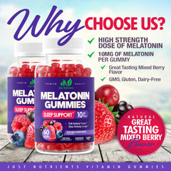Just Nutrients melatonina 10 mg gomitas 60 porciones para apoyo nocturno constante.