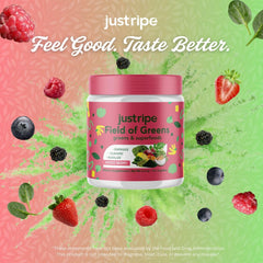 Just Ripe Nutrition Field of Greens powder being poured into a glass for a quick boost