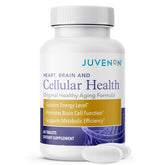 Juvenon Cellular Health heart bottle highlighting energy support for daily activities
