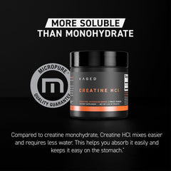 Kaged Creatine HCl powder jar closeup highlights pure formulation