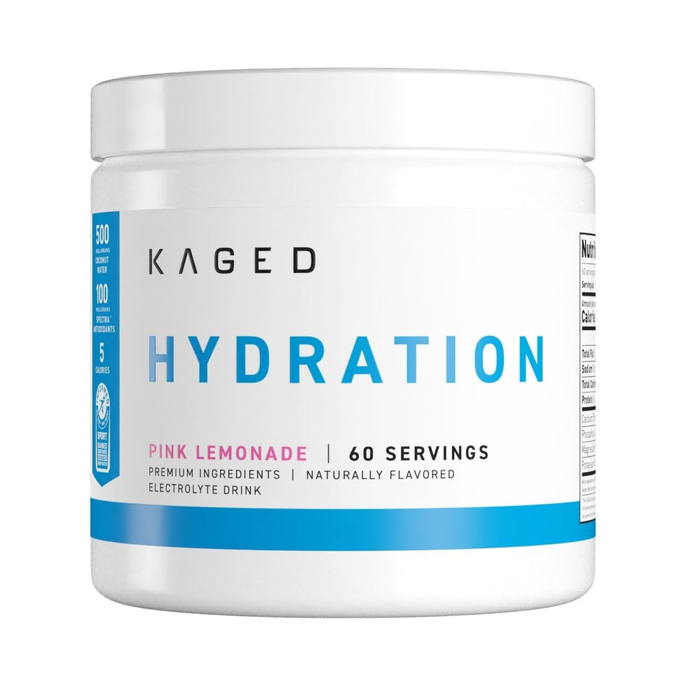 Kaged HydraCharge Pink Lemonade bottle pour for refreshing hydration during workouts.