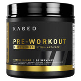 Kaged Pre Workout Elite Stim Free Powder Orange Mango packaging shown for stimulant-free training