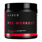 Kaged Original Pre-Workout Powder Fruit Punch tub front for a focused training session