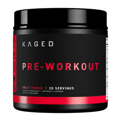 Kaged Original Pre-Workout Powder Fruit Punch tub front for a focused training session