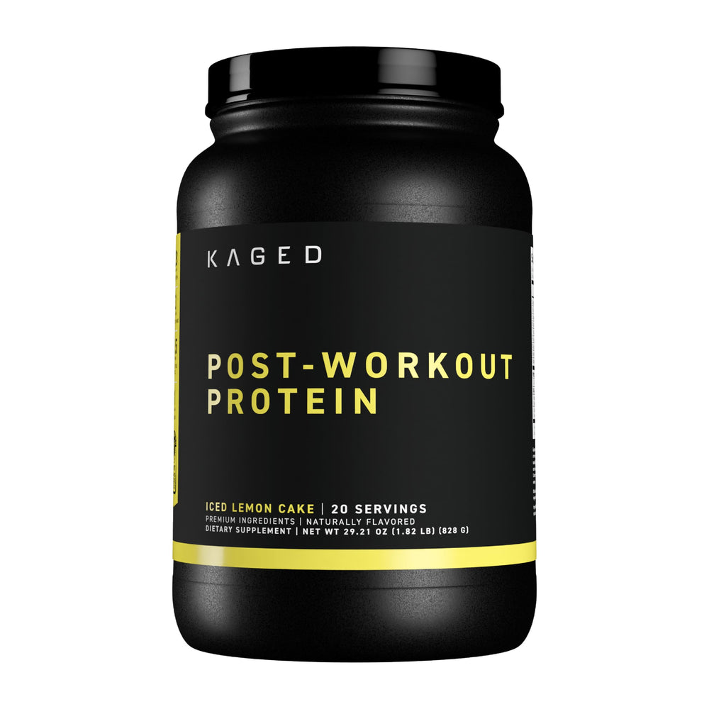 Kaged Post Workout Protein Powder Iced Lemon Cake canister with recovery focus