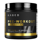 Kaged Pre-Workout Elite fruit punch tub ready for use, delivering clean energy and focus.