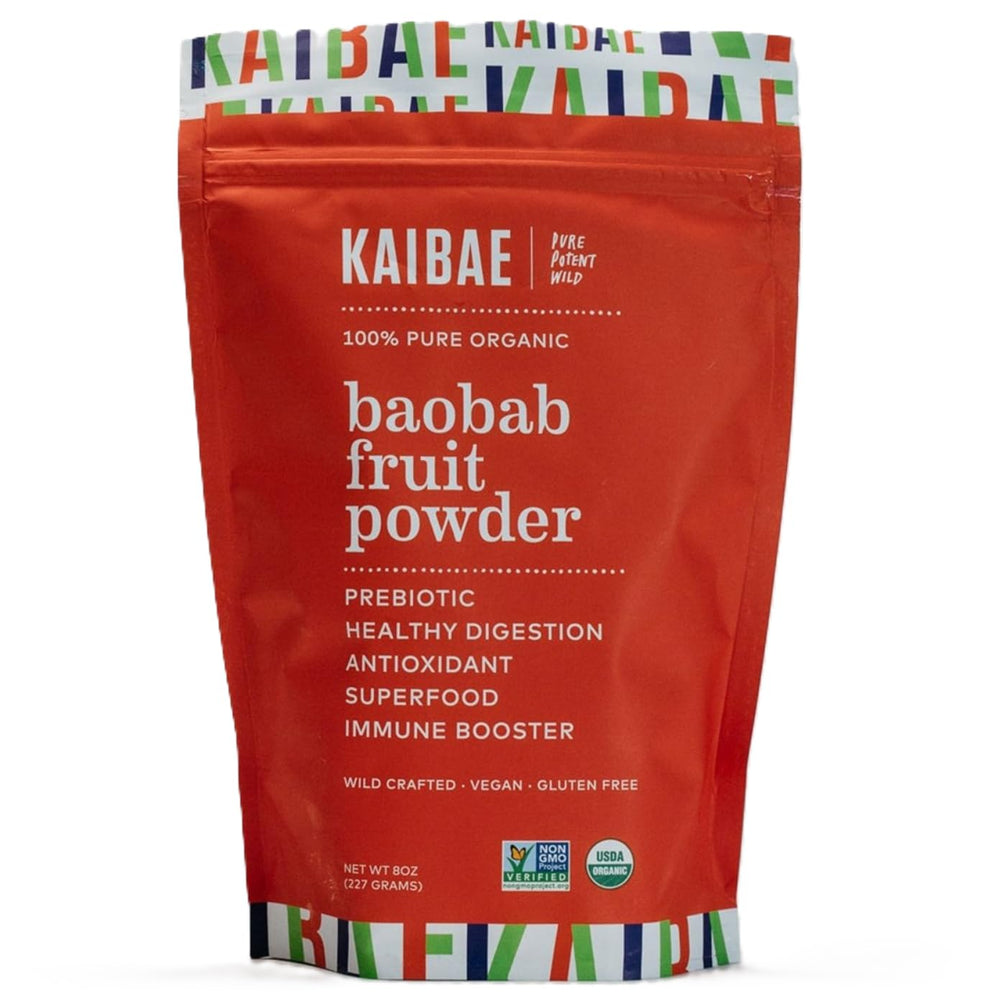 KAIBAE Baobab Powder jar showcasing premium organic fiber for gut-friendly daily nutrition.