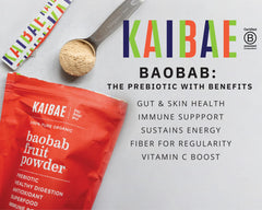 KAIBAE Baobab Powder scoop ready for easy serving and fiber-rich smoothies.