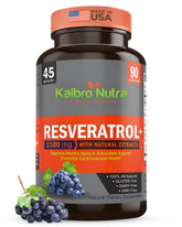 Kaibro Nutra Resveratrol bottle front, highlighting high-potency formula for daily vitality