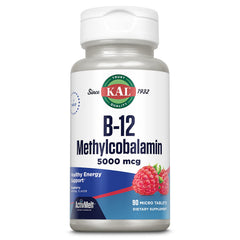 KAL B12 methylcobalamin micro tabs bottle for quick daily energy support.