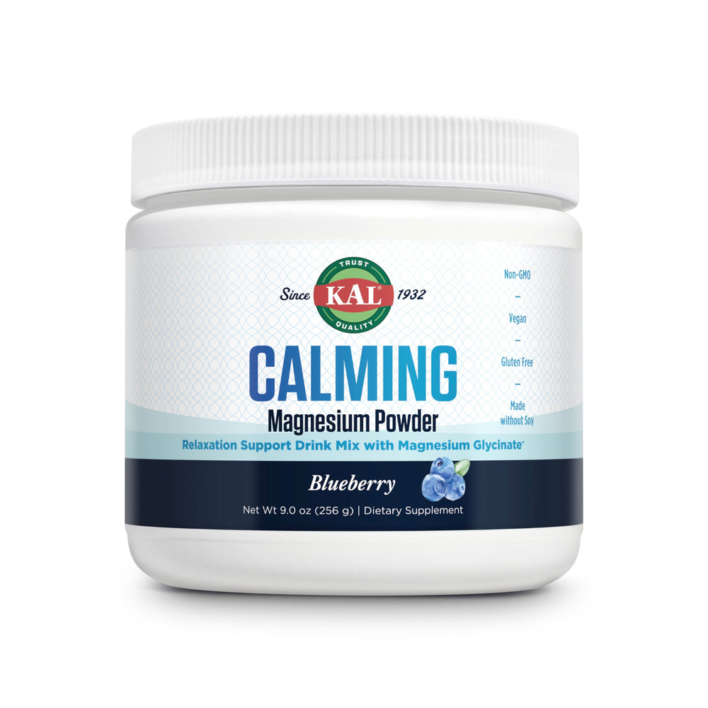 KAL Calming Magnesium Powder blueberry tub ready to mix for relaxation