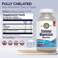 KAL Chelated Magnesium Bisglycinate tablets close up; easy daily intake