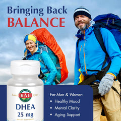 KAL DHEA vegetarian tablets label shows 99.5% purity and vegetarian formula.