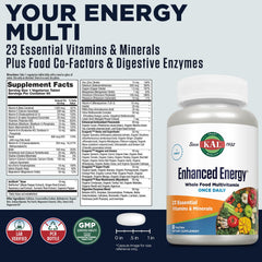 KAL Enhanced Energy Tablets bottle closeup showing compact tablets and branding