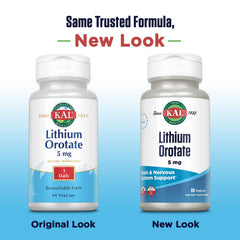 Label detail shows 5 mg lithium per VegCap and vegan formula