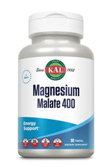 KAL Magnesium Malate 400mg bottle label highlighting malic acid formula
