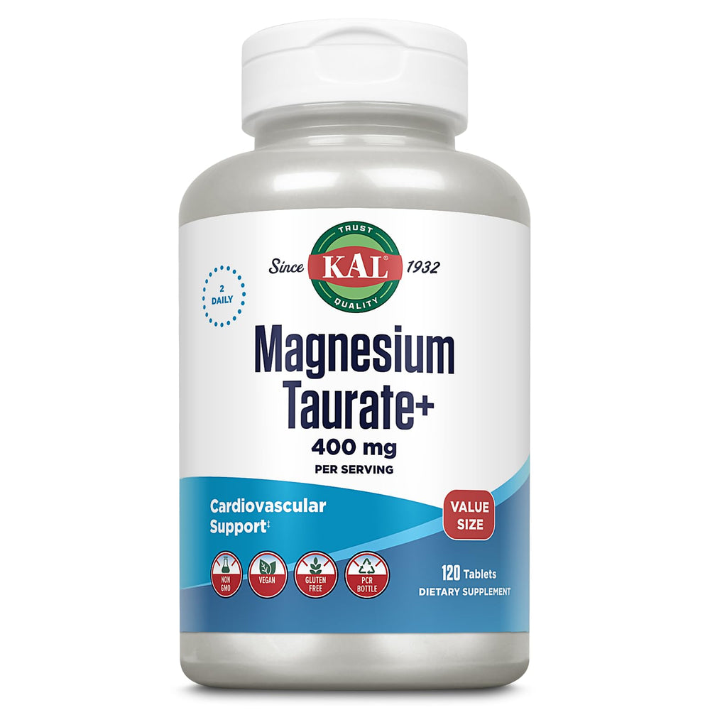 KAL Magnesium Taurate Plus bottle showing high-absorption formula for daily support