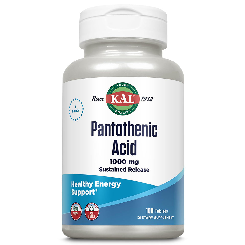 KAL Pantothenic Acid 1000mg bottle highlighting sustained-release energy support