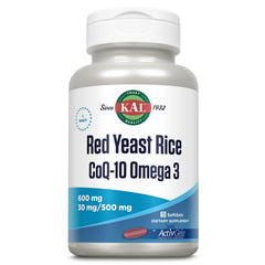 Kal Red Yeast Rice COQ10 Omega 3 bottle front for daily wellness.