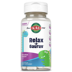 KAL Relax-a-Saurus bottle front promoting kid-friendly stress support