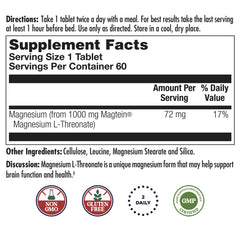 KAL Think Magnesium L-Threonate bottle label highlights Magtein for brain absorption