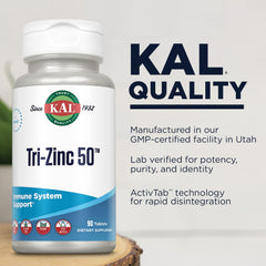 KAL Tri Zinc 50mg bottle with glass of water suggests easy daily intake