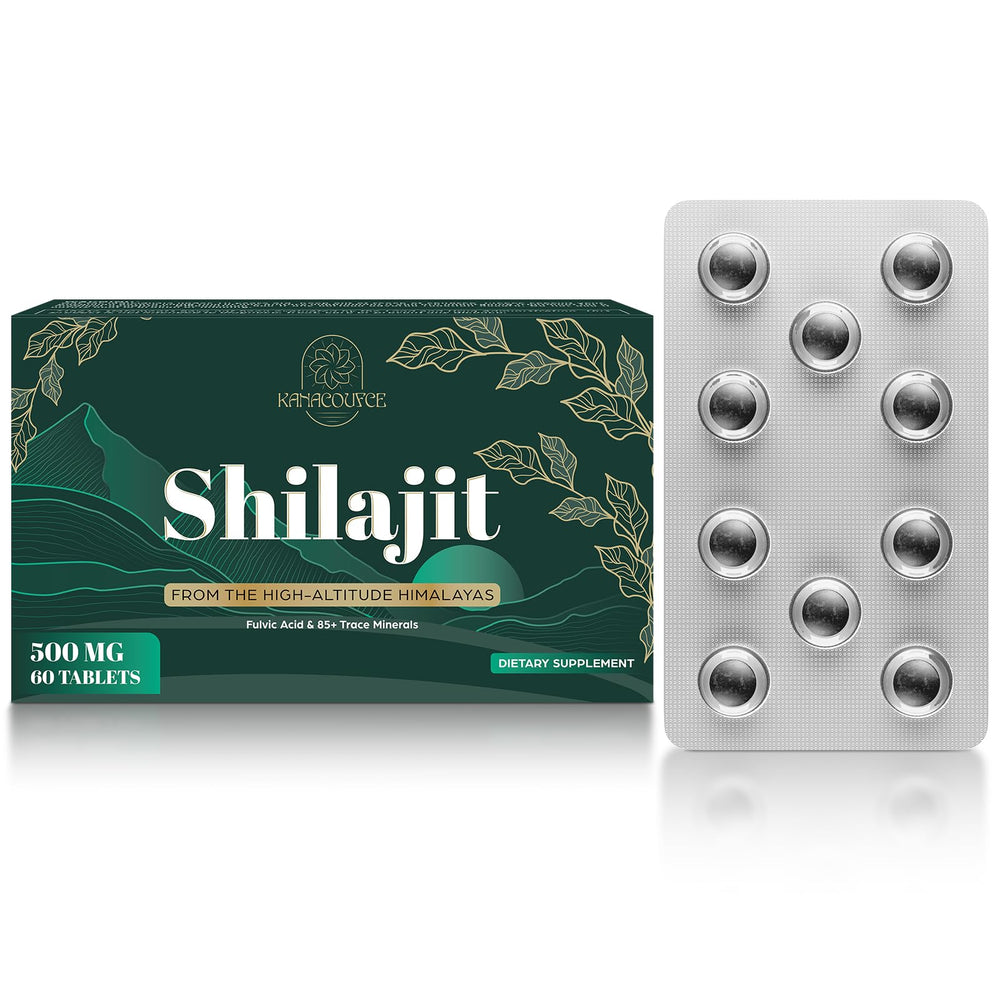Kanacoufce Shilajit tablets 500 mg per serving for sustained energy.