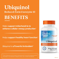 Doctor's Best Ubiquinol bottle emphasizing heart health support.