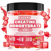 KAOXNU Creatine Monohydrate Gummies raspberry bottle front highlights sugar-free formula.