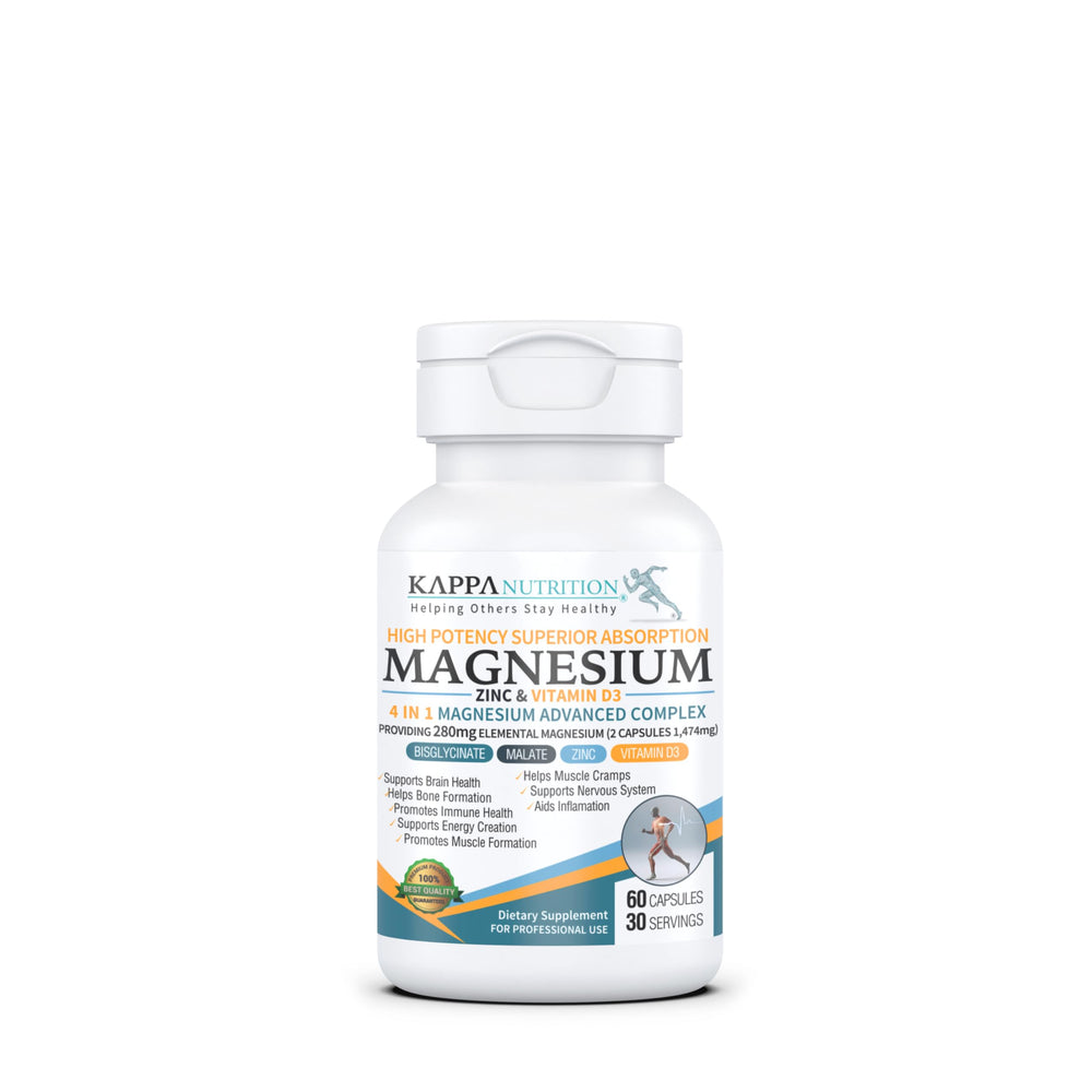 Kappa Nutrition Magnesium 4-in-1 bisglycinate capsules on display for daily energy support