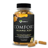 KaraMD Comfort Guard X24 bottle front with clear label showing non-GMO, gluten-free formulation.