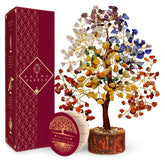 KARMAPLEDGE Manifestation Seven Chakra Tree on wooden base, balance and focus decor