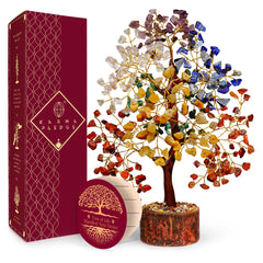 KARMAPLEDGE Manifestation Seven Chakra Tree on wooden base, balance and focus decor
