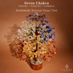 KARMAPLEDGE seven chakra crystal tree closeup shows vibrant crystals and copper wire