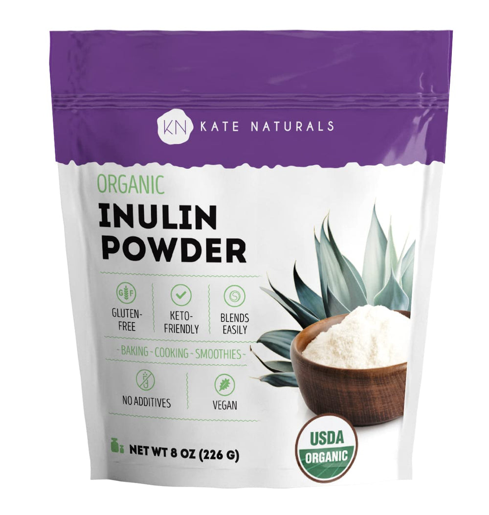 Kate Naturals inulin blue agave powder in a jar for daily prebiotic fiber