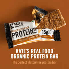 Label showing gluten-free certification on Kate's protein bar
