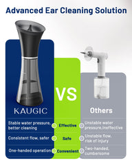 KAUGIC ear cleaner shows red/green lights indicating safe temperature.
