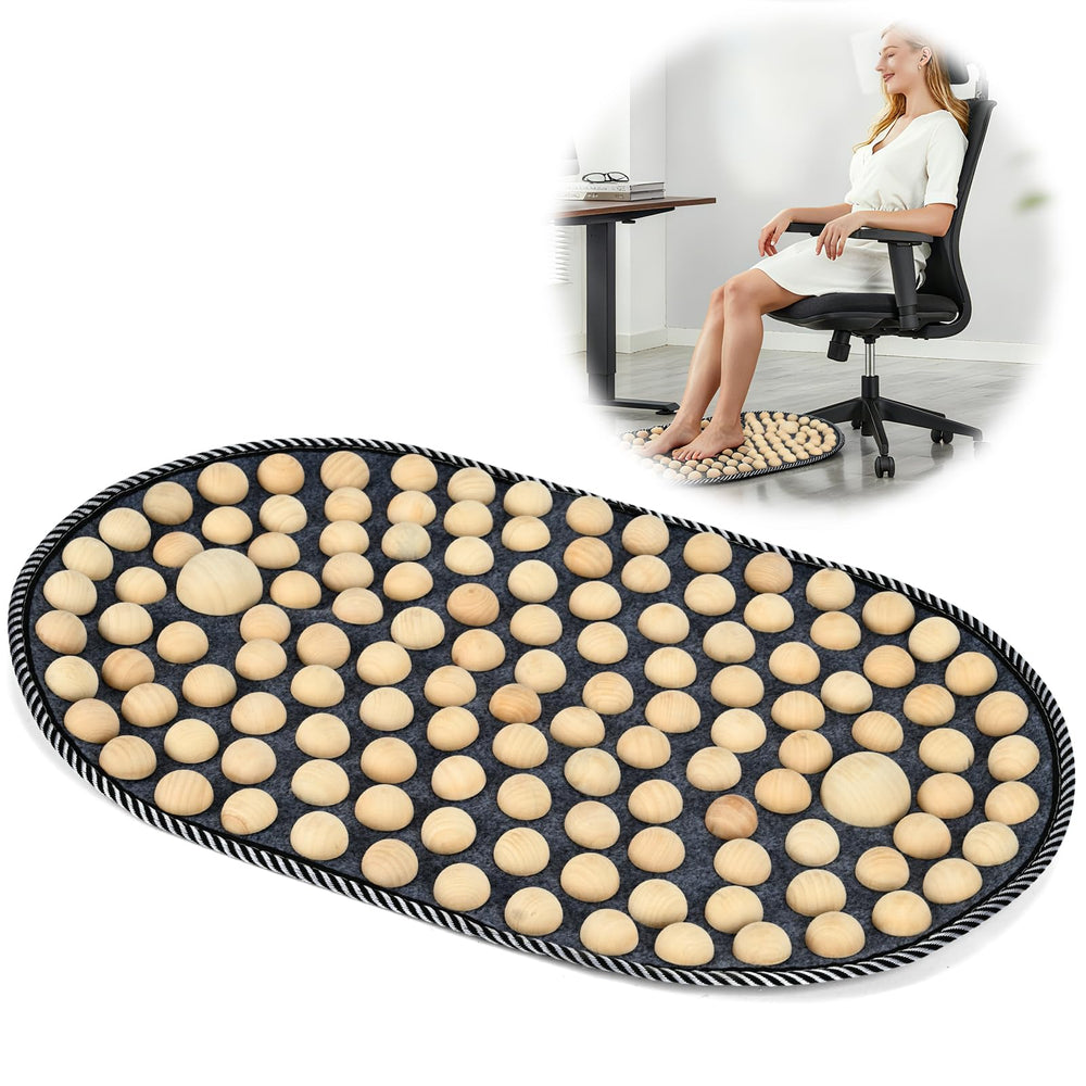 KEAJVXT feet acupressure mat with wooden beads close-up for targeted foot massage.
