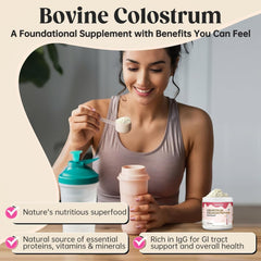 KEDISOM Colostrum Powder with grass-fed collagen imagery emphasizes quality sourcing.