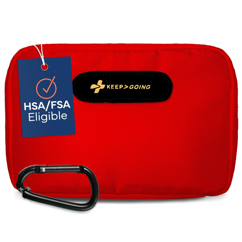 KeepGoing travel first aid kit front view ready for emergencies
